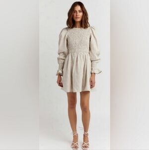 DISSH Kennedy Natural Linen Mini Dress Beige Sleeveless Feminine Casual Size 8